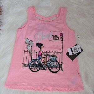 💰3/$25  NWT DKNY Girls Cute Tank Top Girl on Bike Size 7